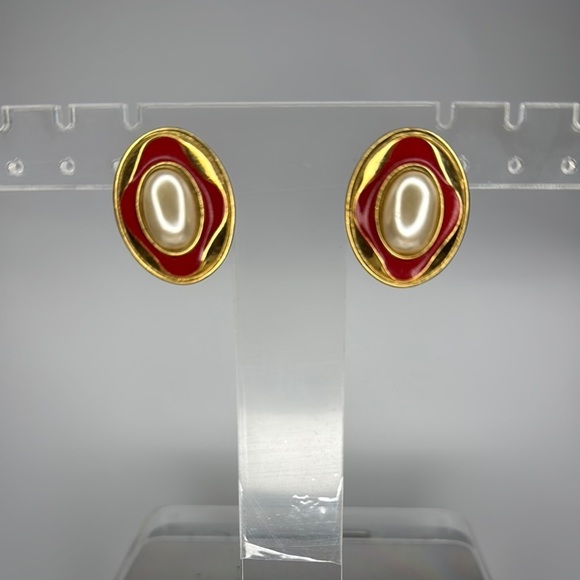 Jewelry - Vintage Red and Gold Geometric Earrings